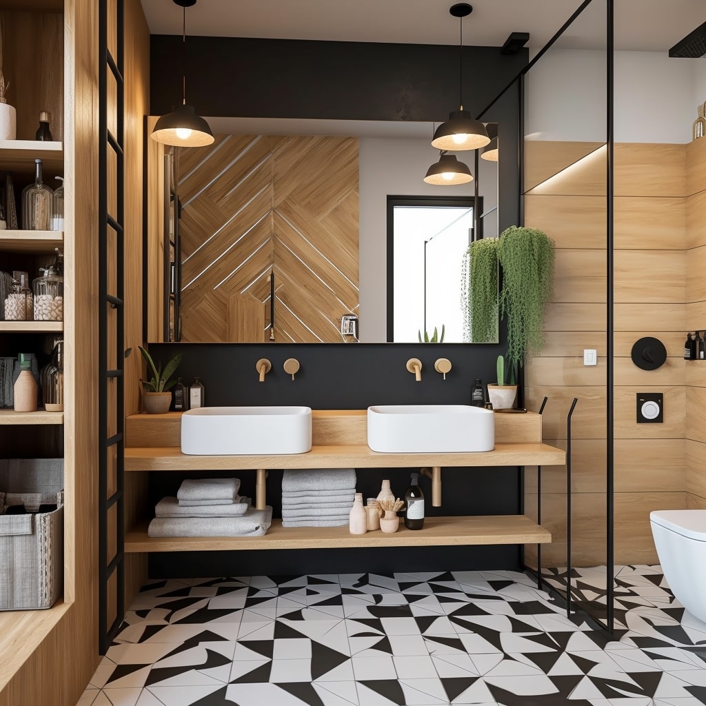 Casa de banho com azulejos geométricos