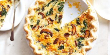 Quiche de espinafres e cogumelos