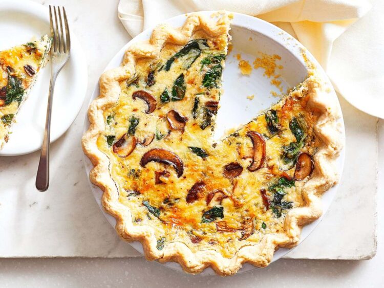 Quiche de espinafres e cogumelos