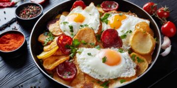 Ovos rotos com chouriço: