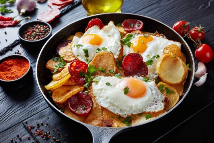 Ovos rotos com chouriço: