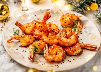 Camarões grelhados com molho de ervas e azeite