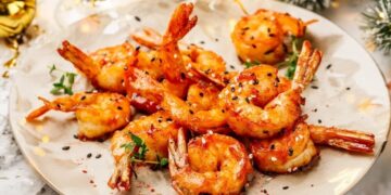 Camarões grelhados com molho de ervas e azeite