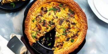 Quiche de fiambre e cogumelos