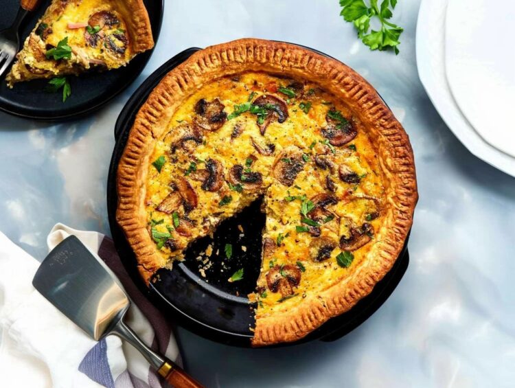 Quiche de fiambre e cogumelos