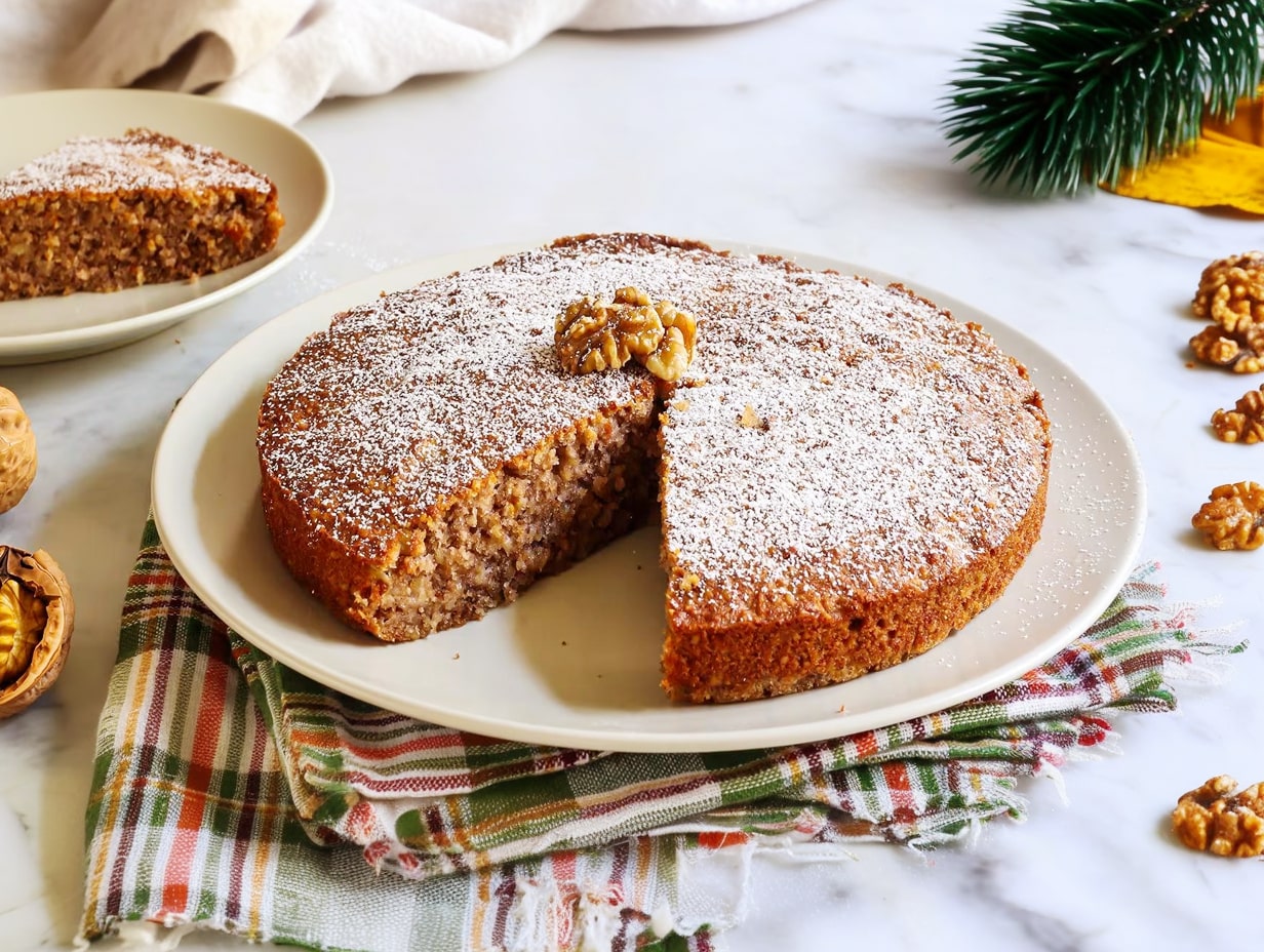 Bolo de noz e canela