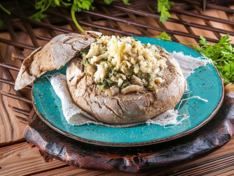 Broa recheada com bacalhau