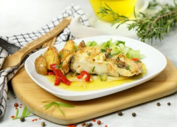 Bacalhau no forno com pimentos