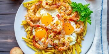 Ovos rotos com camarão