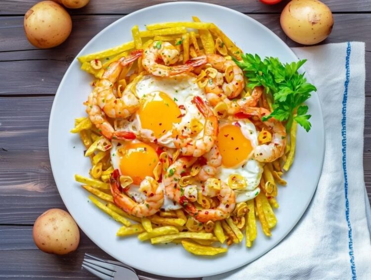 Ovos rotos com camarão