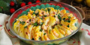 Batatas gratinadas com camarão