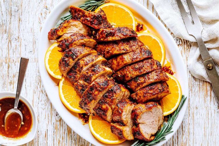 Lombo de porco assado com laranja