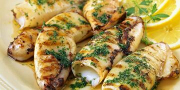 Chocos grelhados com puré de batata